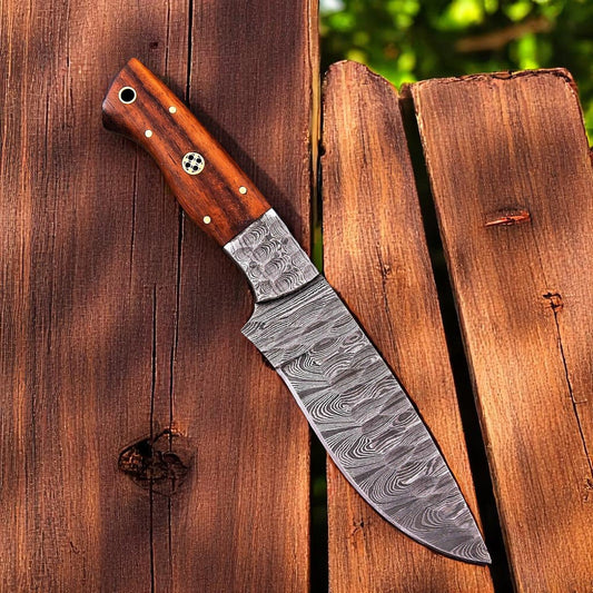 Damascus Knife Store Custom Damascus Hunting Knife – Rosewood Handle