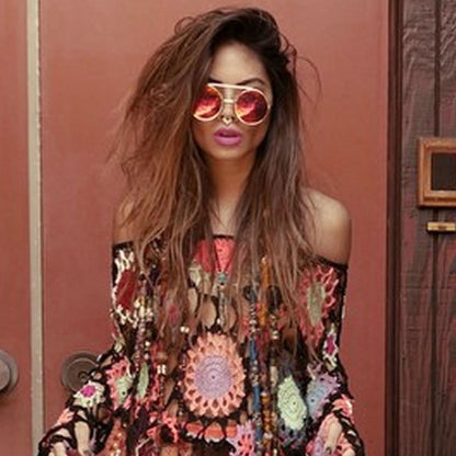 zeroUV Retro Round Steampunk Mirrored Lens Flip Up Sunglasses 8966
