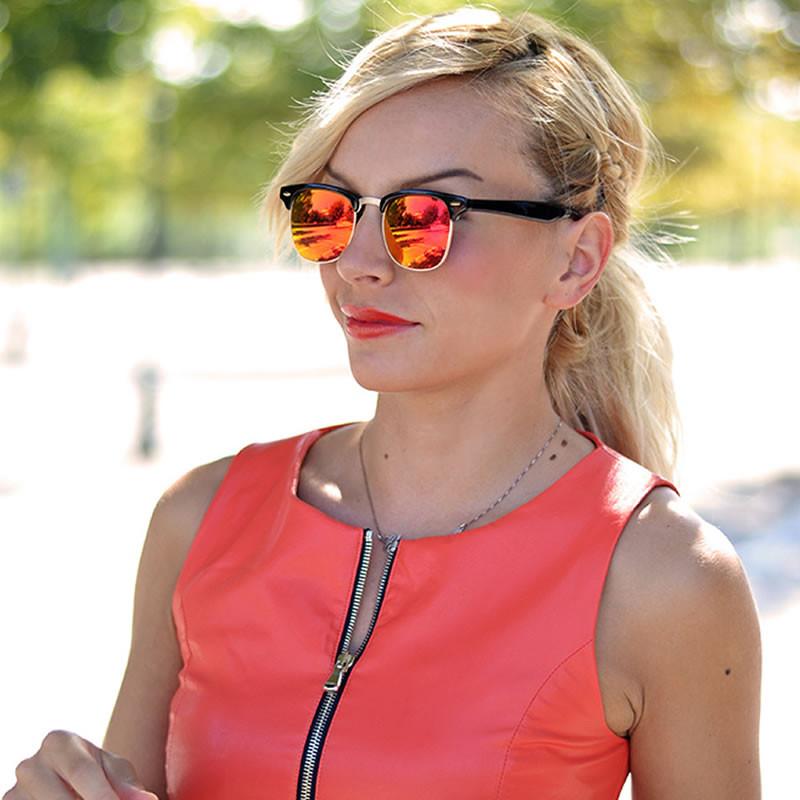 zeroUV Retro Horned Rim Half Frame Flash Mirror Lens Sunglasses 9309