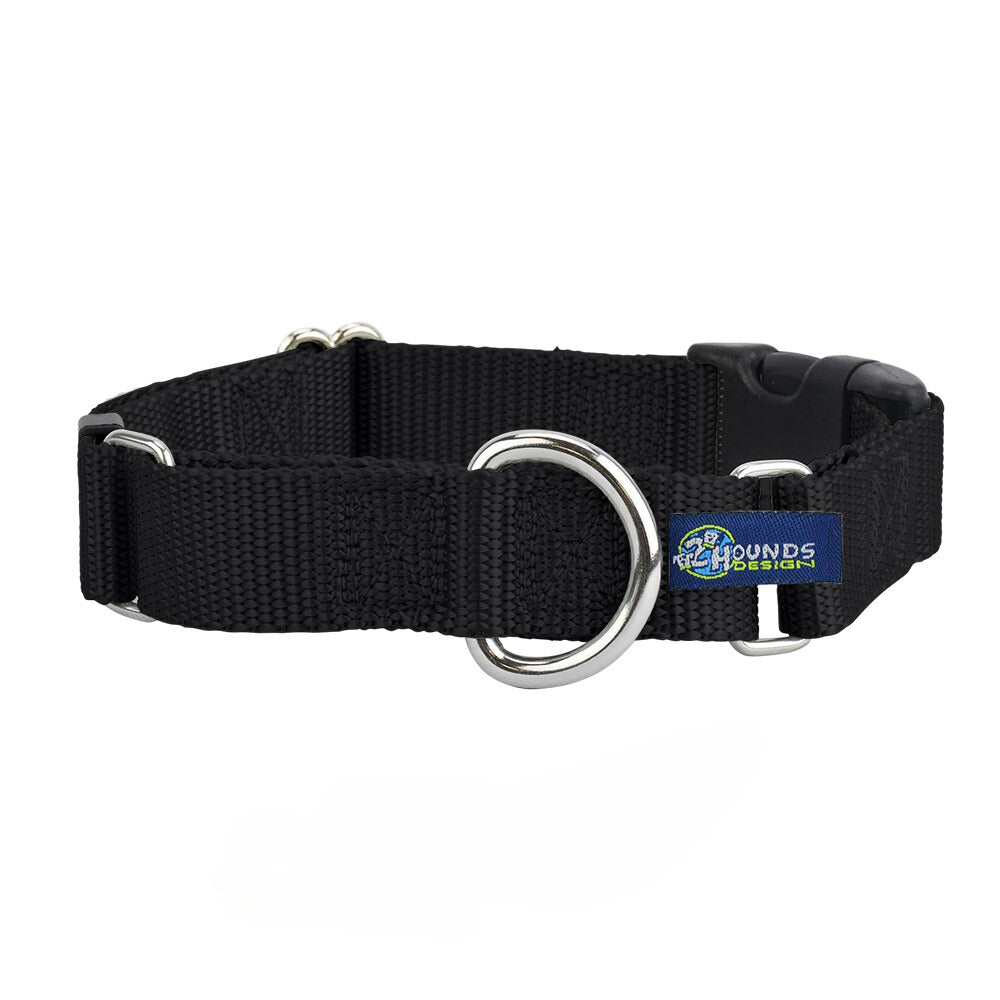 2 Hounds Design 5/8″ and 1″ Black Nylon Buckle Martingale Dog Collar