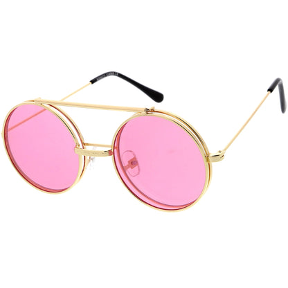 zeroUV Steampunk Vintage Circle Round Flip Up Vintage Sunglasses 8793