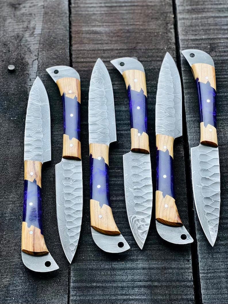 Texan Knives Best Japanese Knife Set – 13" Forged Stainless Steel Blade with Olivewood & Epoxy Resin Handle + Leather Sheath