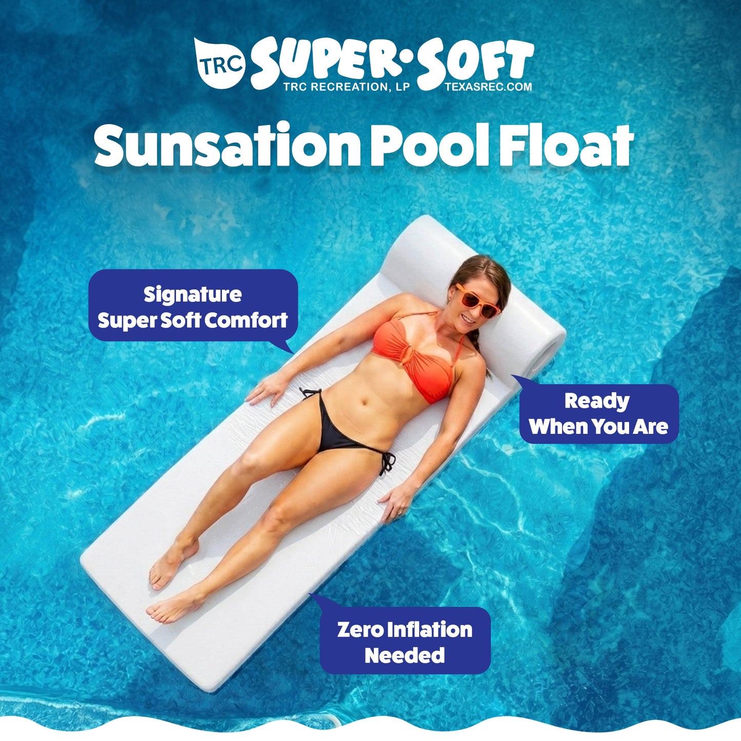 TRC Recreation Sunsation 1.75" Thick Foam Lounger Swimming Pool Float, White
