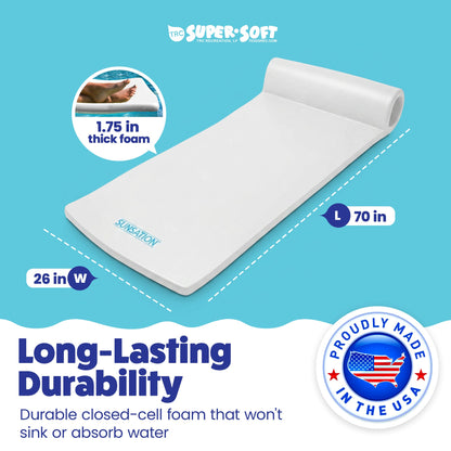 TRC Recreation Sunsation 1.75" Thick Foam Lounger Swimming Pool Float, White