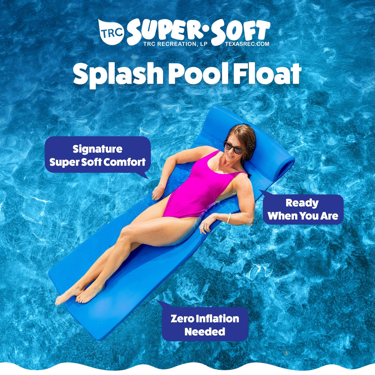 TRC Recreation Splash 1.25" Thick Foam Swimming Pool Float Mat, Bahama Blue