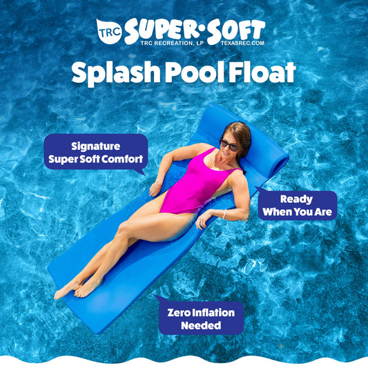 TRC Recreation Splash 1.25" Thick Foam Swimming Pool Float Mat, Bahama Blue