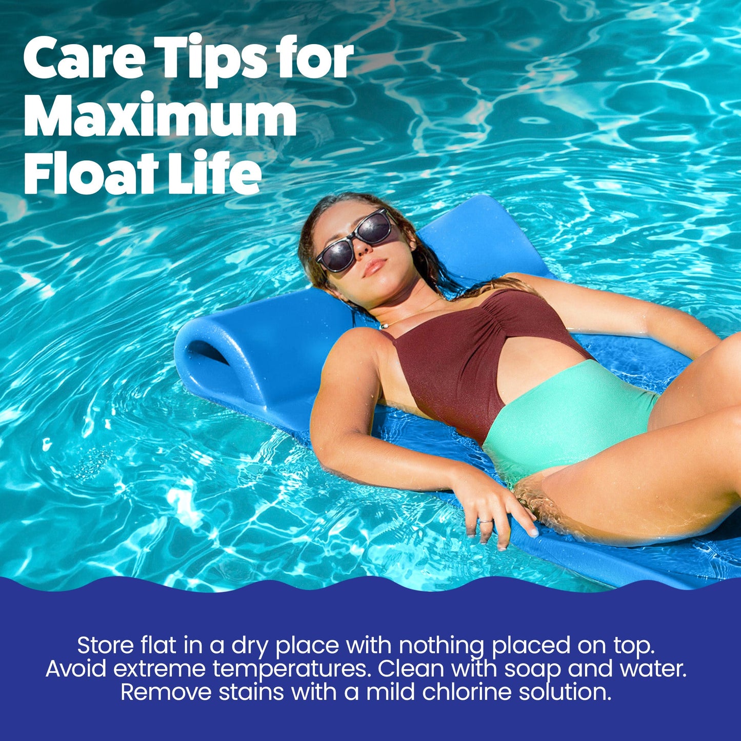 TRC Recreation Splash 1.25" Thick Foam Swimming Pool Float Mat, Bahama Blue