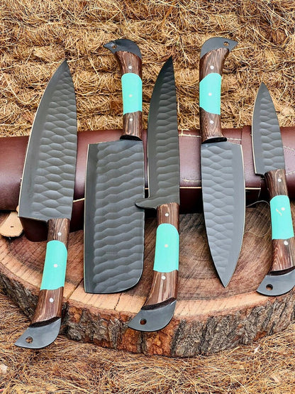 Texan Knives Knife Set – 13" Forged Stainless Steel Blade with Wenge Wood & Resin Handle + Leather Sheath