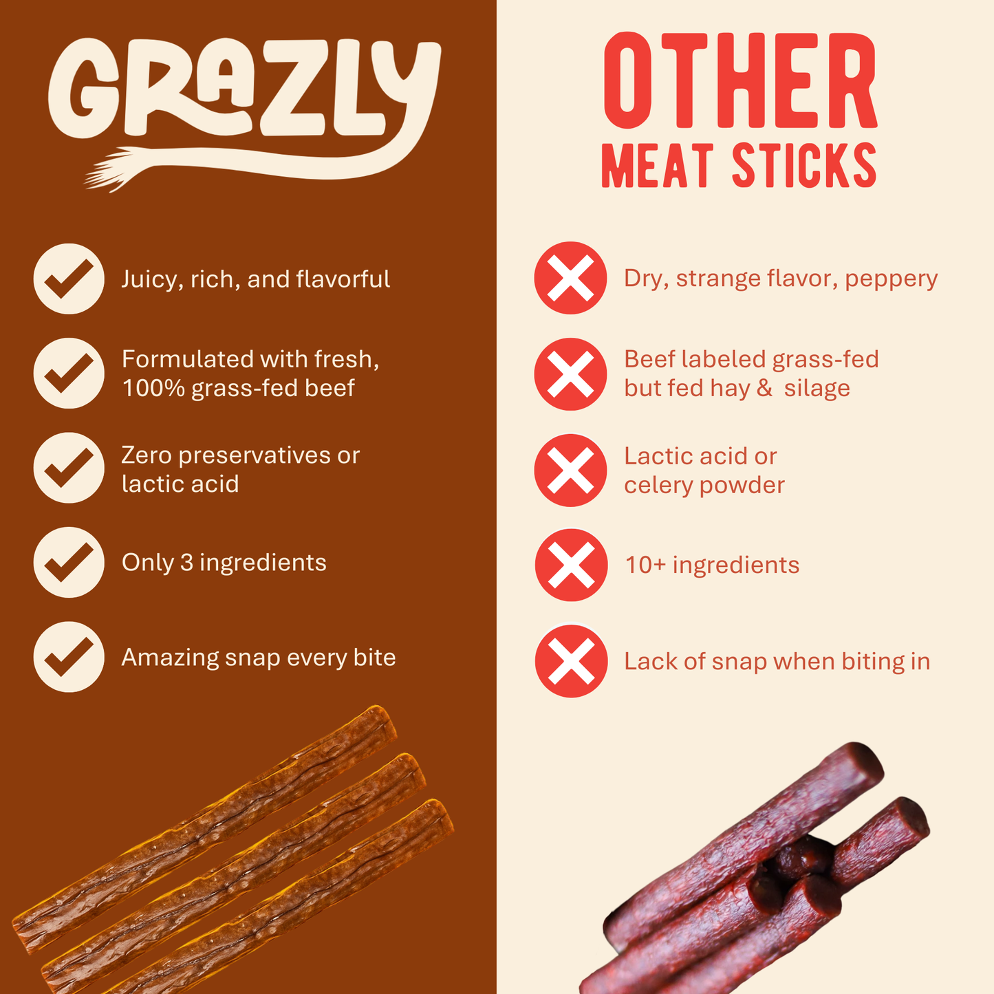 Grazly  Plain Beef Meat Sticks - 100% Grass-Fed & Finished