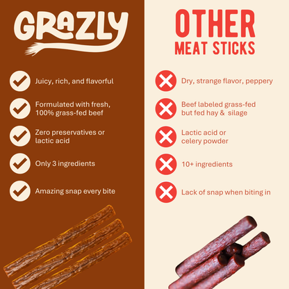Grazly  Plain Beef Meat Sticks - 100% Grass-Fed & Finished