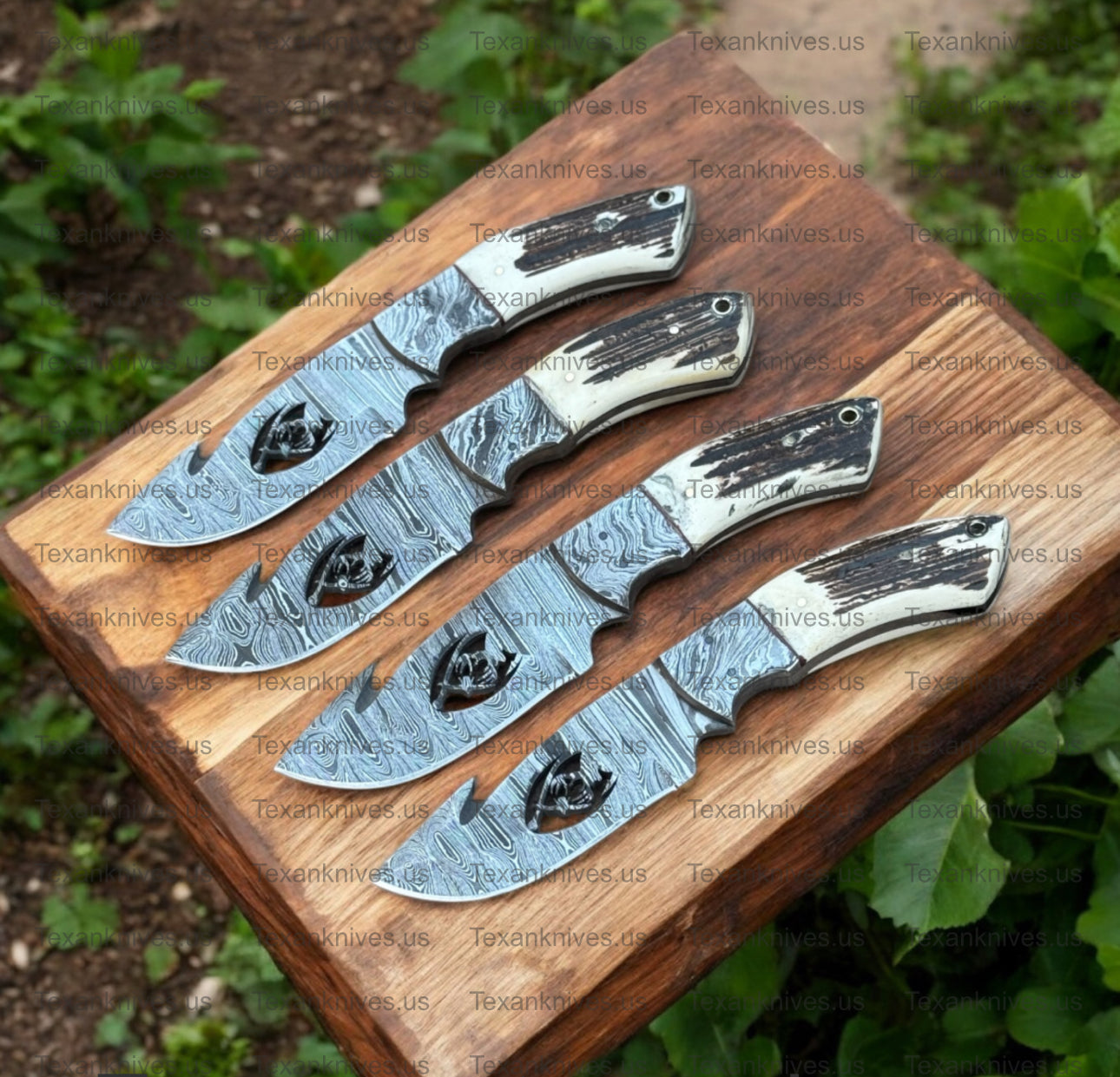 Texan Knives Custom Handmade Guthook Hunter Knife – Damascus Steel Blade