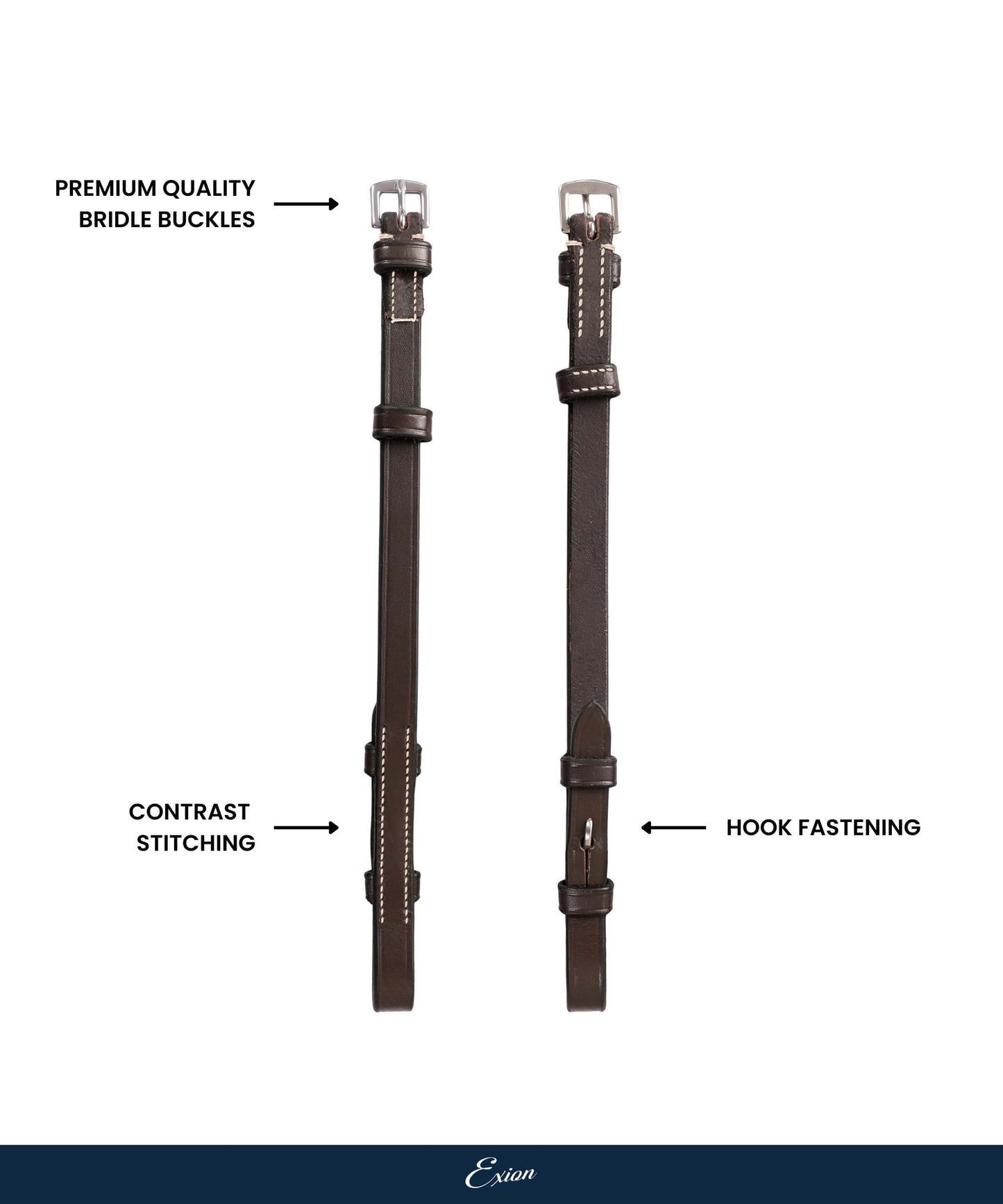 Bridles & Reins ExionPro Bridle Cheek Pieces With Hook Fastening - White Stitching