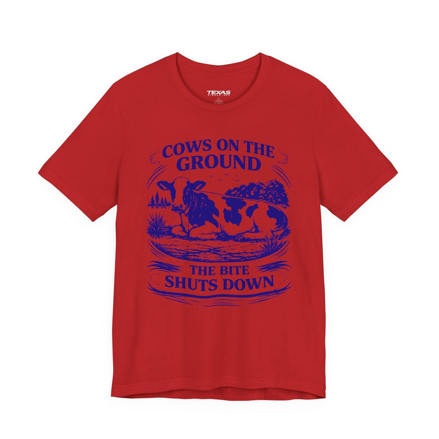 Texas Rigged Tees Cows on the ground, the bite shuts down — Unisex Cotton Tee