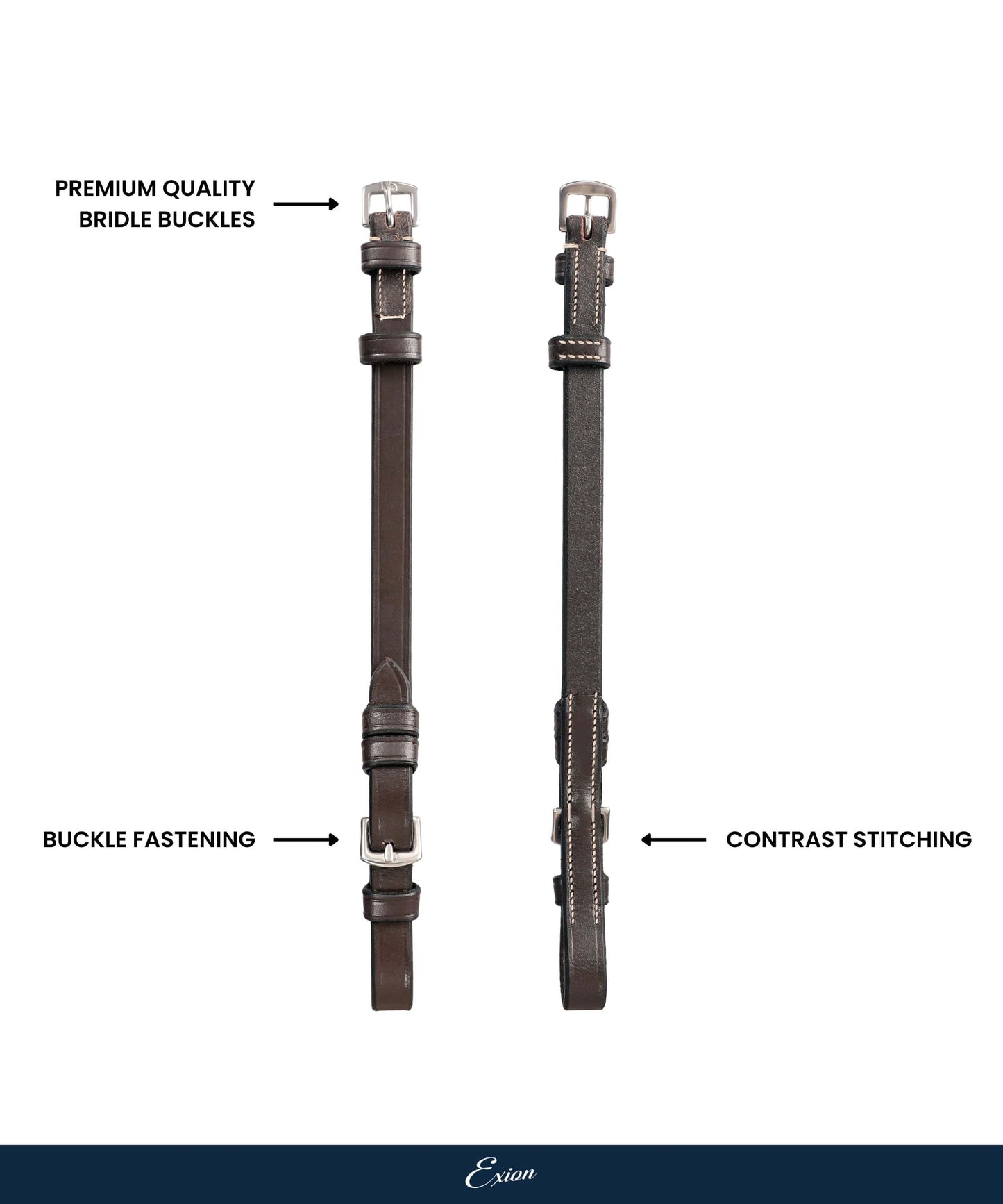Bridles & Reins ExionPro Bridle Cheek Pieces With Buckle Fastening - White Stitching