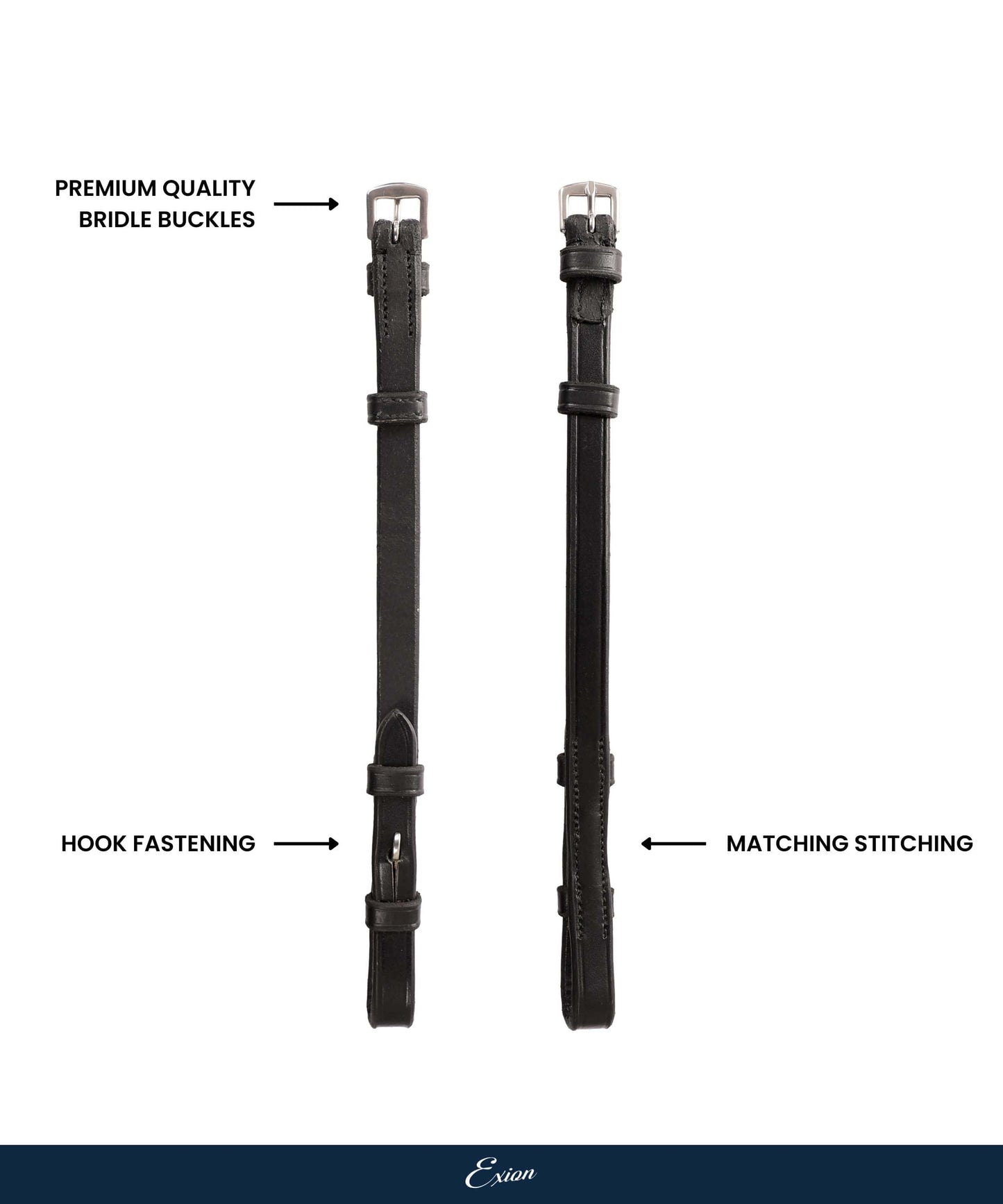 Bridles & Reins ExionPro Bridle Cheek Pieces With Hook Fastening - Matching Stitching