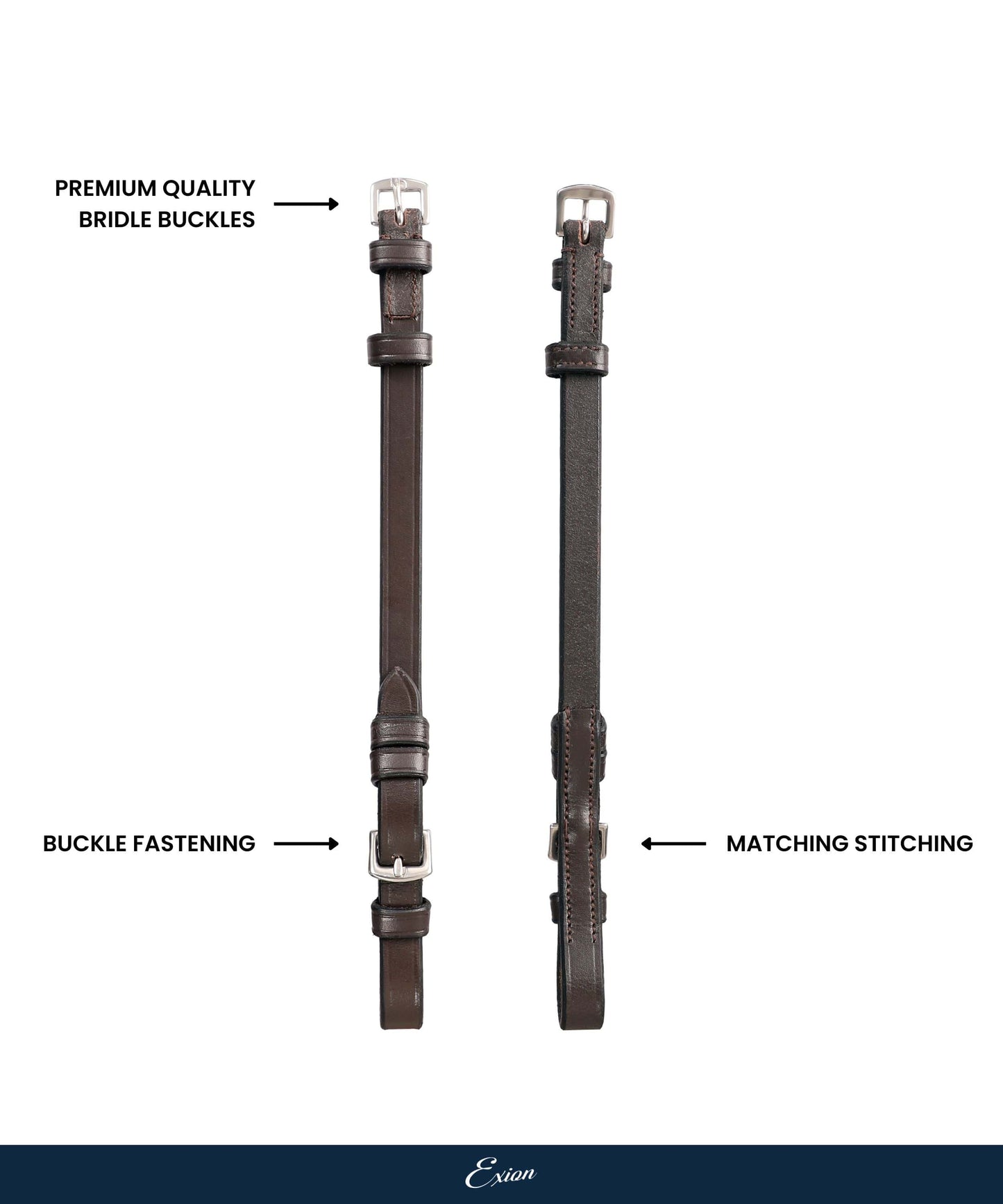 Bridles & Reins ExionPro Bridle Cheek Pieces With Buckle Fastening - Matching Stitching