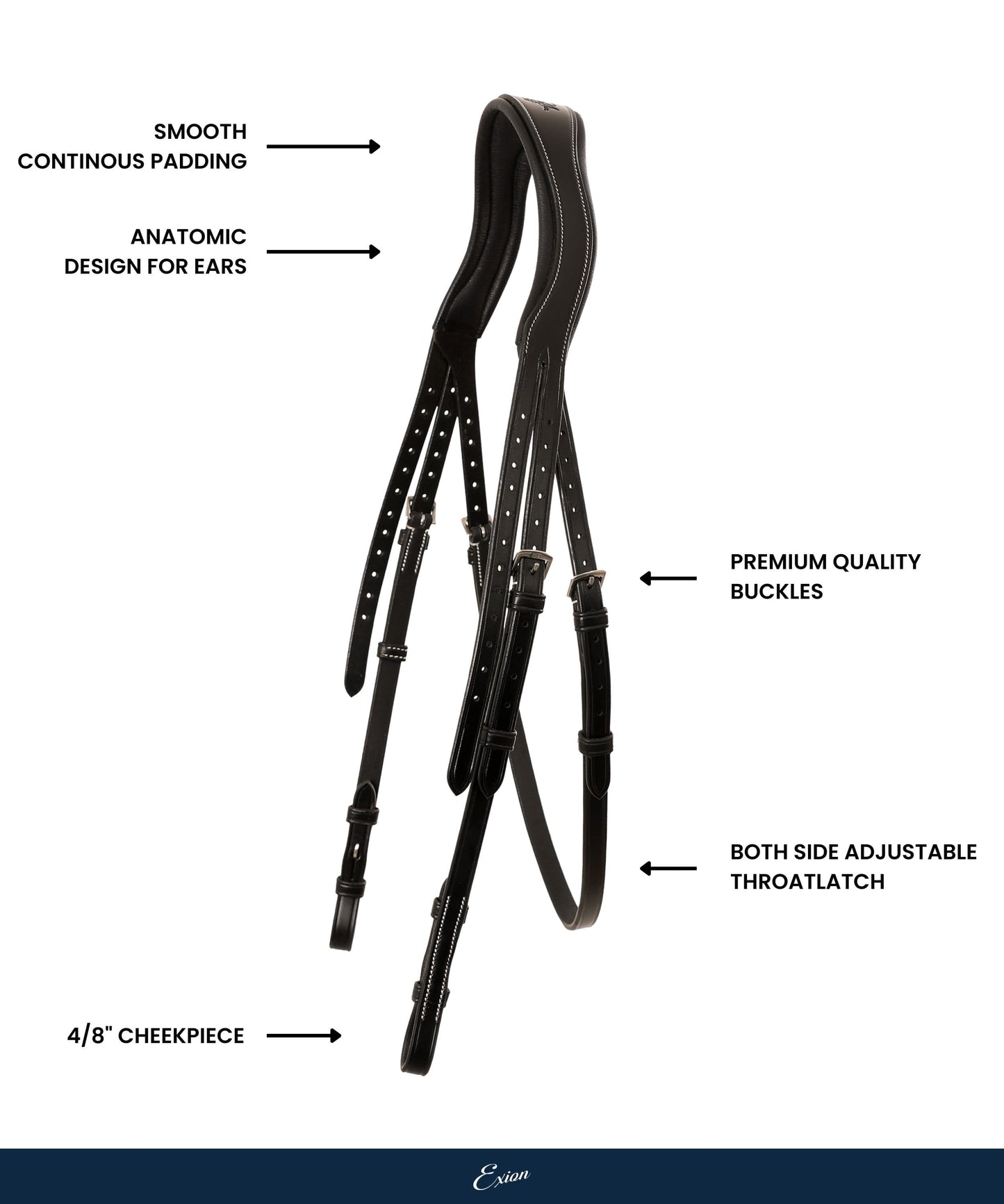 Bridles & Reins ExionPro 'W-Shaped' Crownpiece - White Stitching