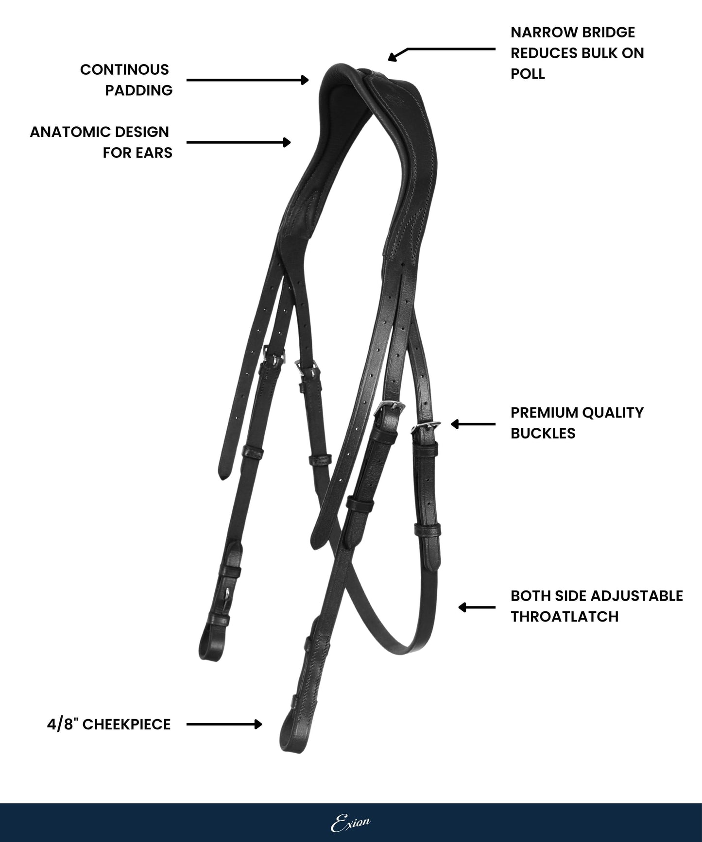 Bridles & Reins Replacement Crownpiece of ExionPro Dressage Anti-Pressure Raised Comfort Padded Bridle
