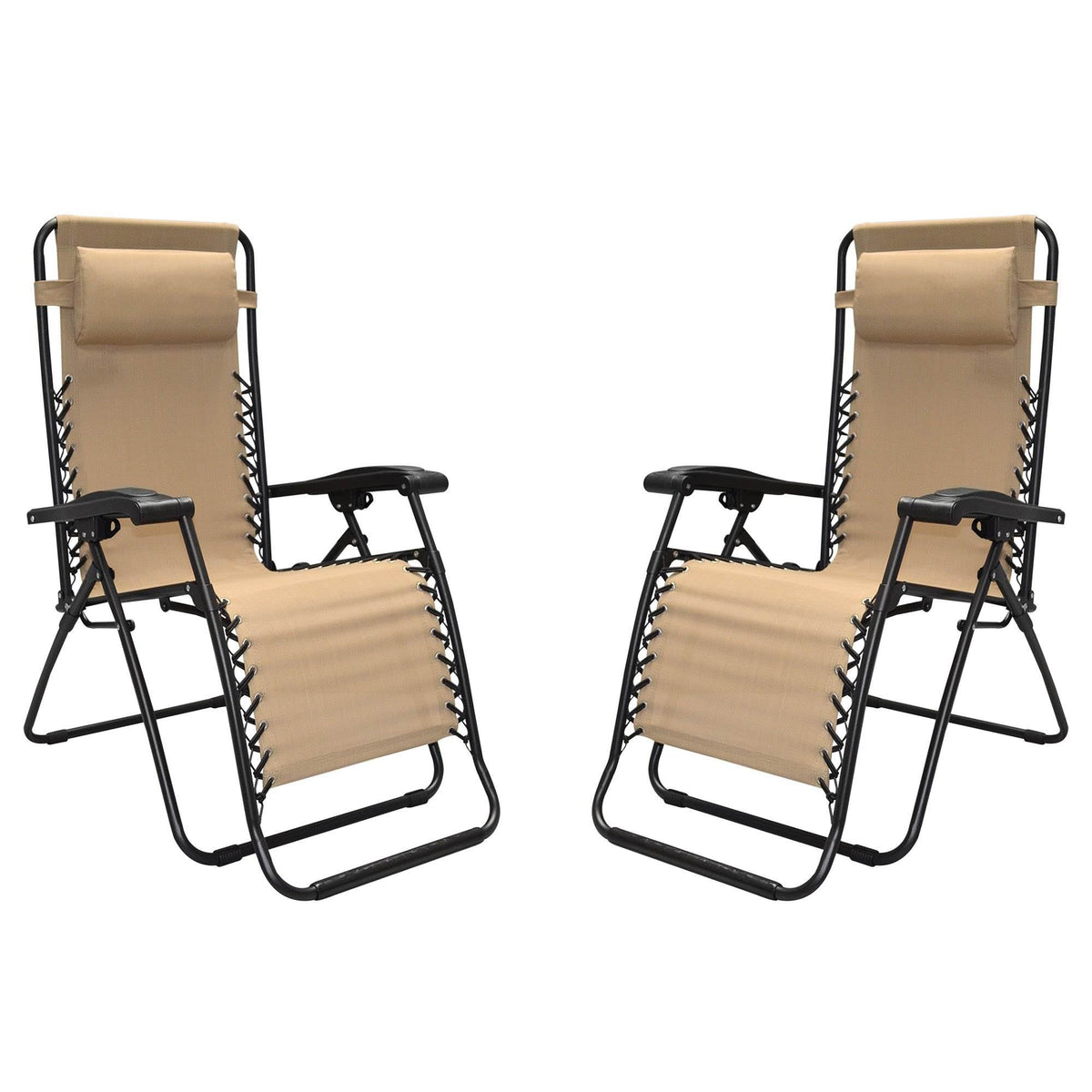 Caravan Canopy Infinity Zero Gravity Steel Frame Patio Deck Chair, Beige (Pair)