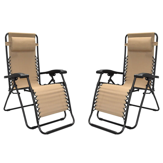 Caravan Canopy Infinity Zero Gravity Steel Frame Patio Deck Chair, Beige (Pair)