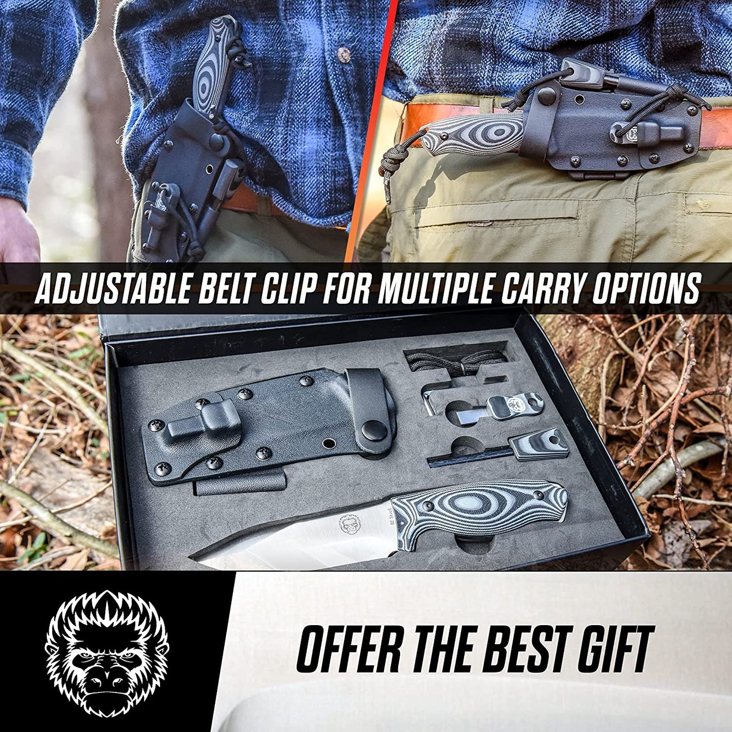 Holtzman's Gorilla Survival "The Silverback" Full Tang D2 Survival Camping Knife Gift Set