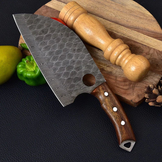 Texan Knives Custom Handmade Damascus Steel Cleaver Heavy Duty Chopper Chef Kitchen Knife Damascus Steel Cleaver