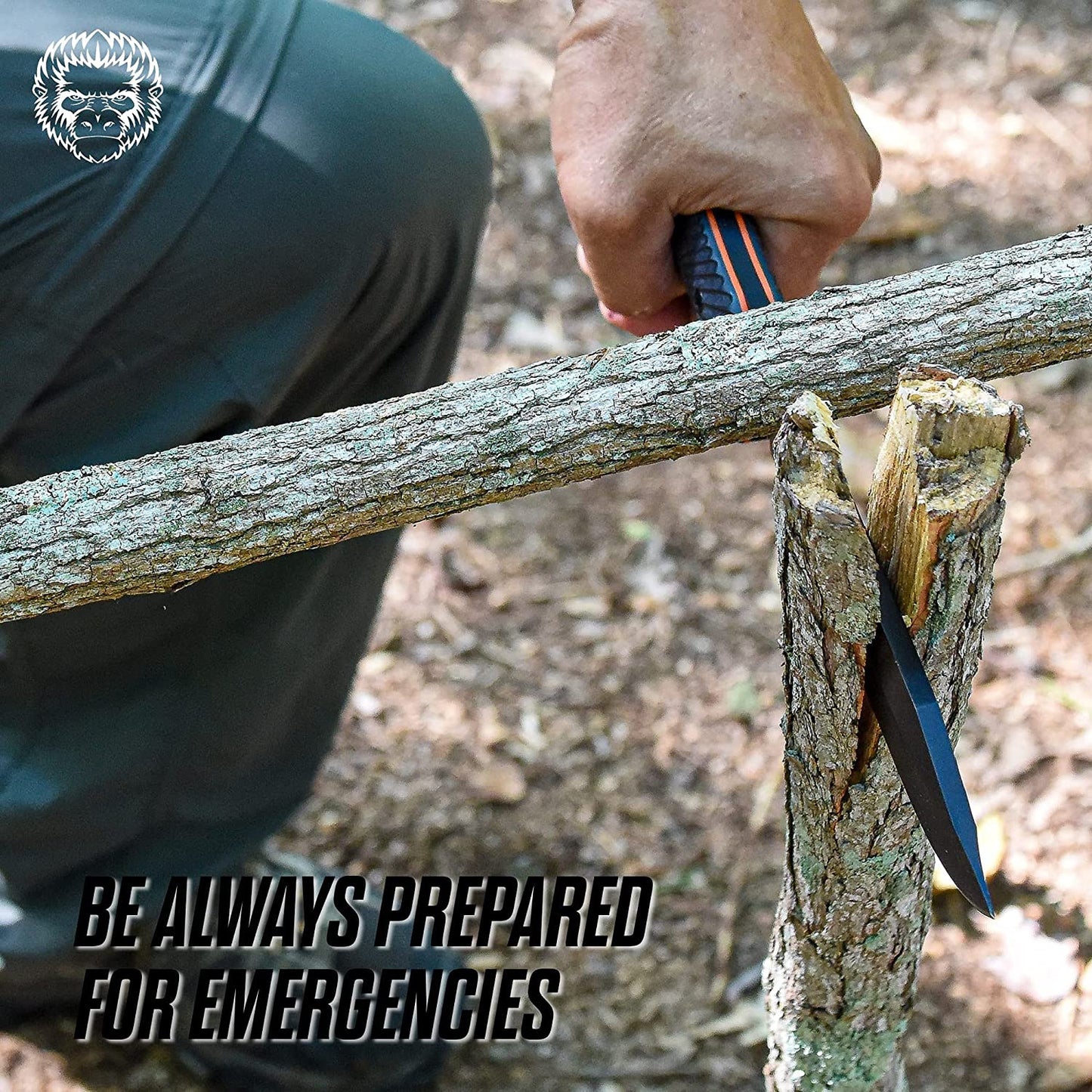 Holtzman's Gorilla Survival 12.32" LAVALINE SURVIVAL KNIFE WITH FIXED 1095 HIGH CARBON STEEL BLADE