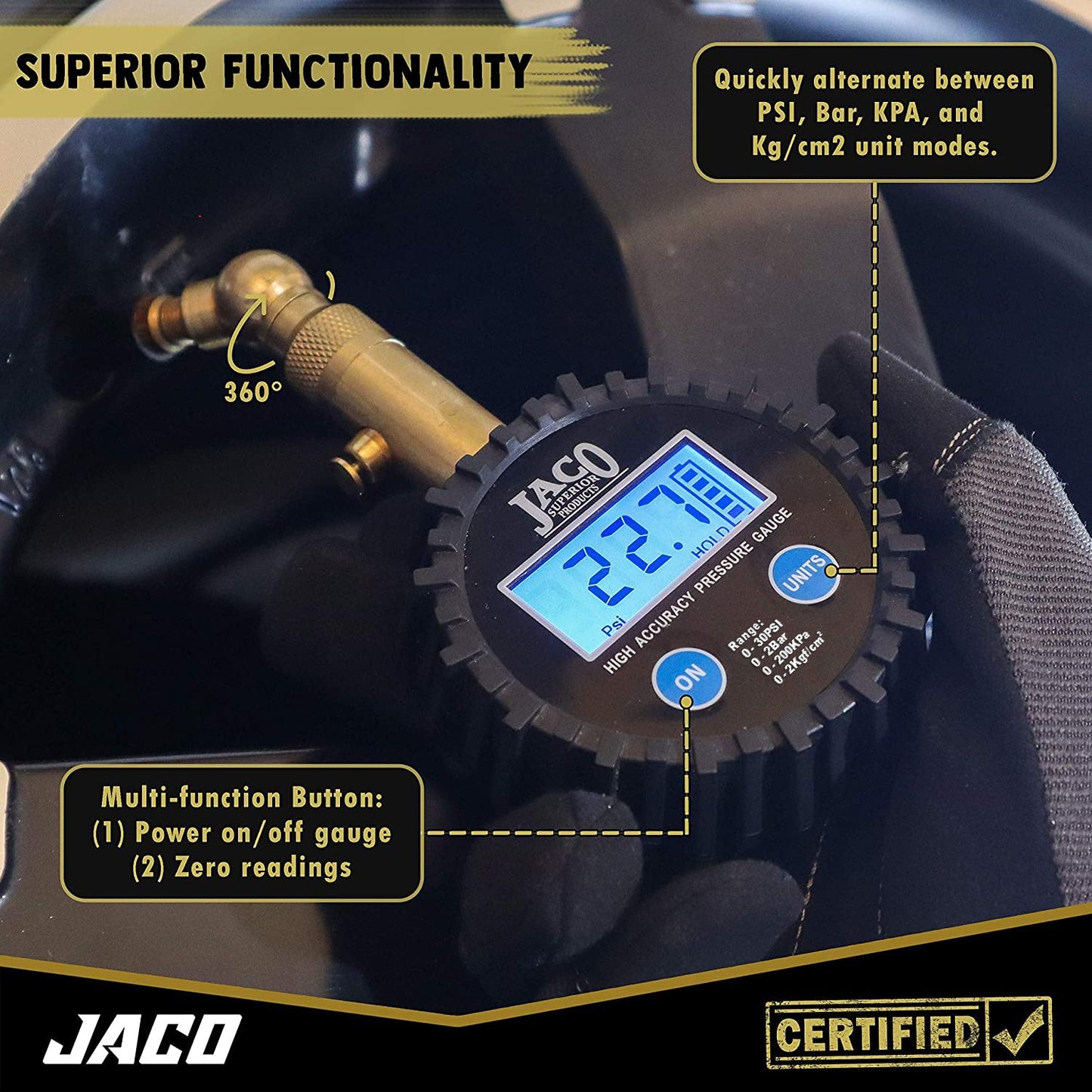 Jaco Elite® Digital Low Pressure Tire Gauge - Professional Accuracy - 30 PSI