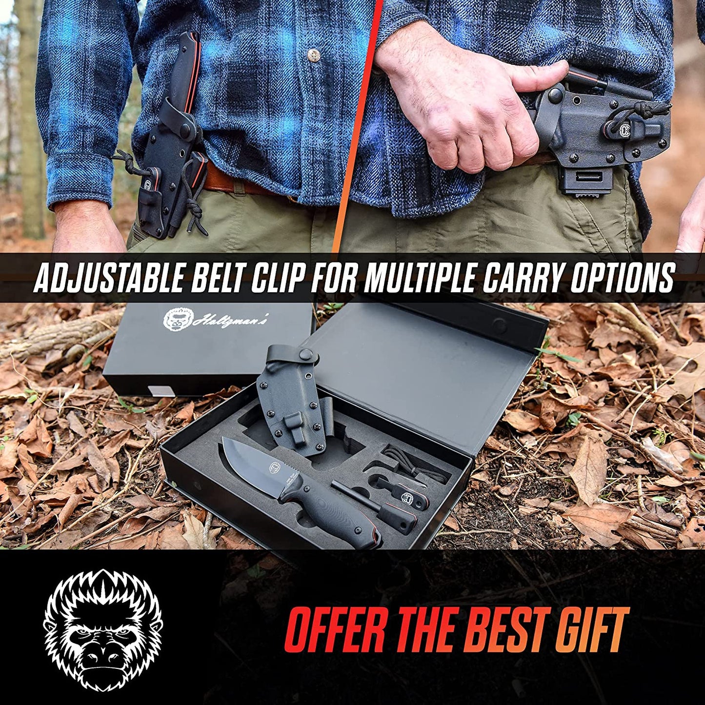Holtzman's Gorilla Survival "The Bloodline" 1095 High Carbon Steel Bushcraft Survival Knife Gift Set