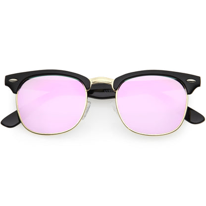 zeroUV Retro Horned Rim Half Frame Flash Mirror Lens Sunglasses 9309