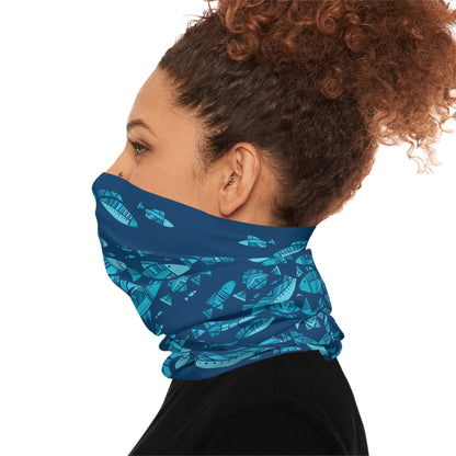 Texas Rigged Tees Deep Blue Schooling Fish — Unisex Neck Gaiter (SPF 50+)