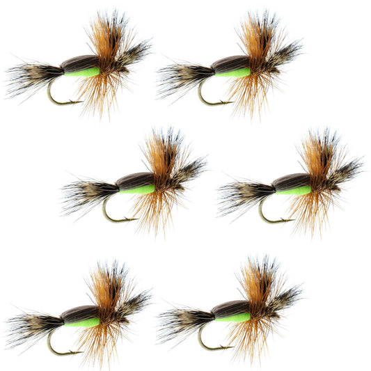 The Fly Fishing Place Barbless Chartreuse Humpy Classic Hair Wing Dry Fly - 6 Flies Hook Size 12