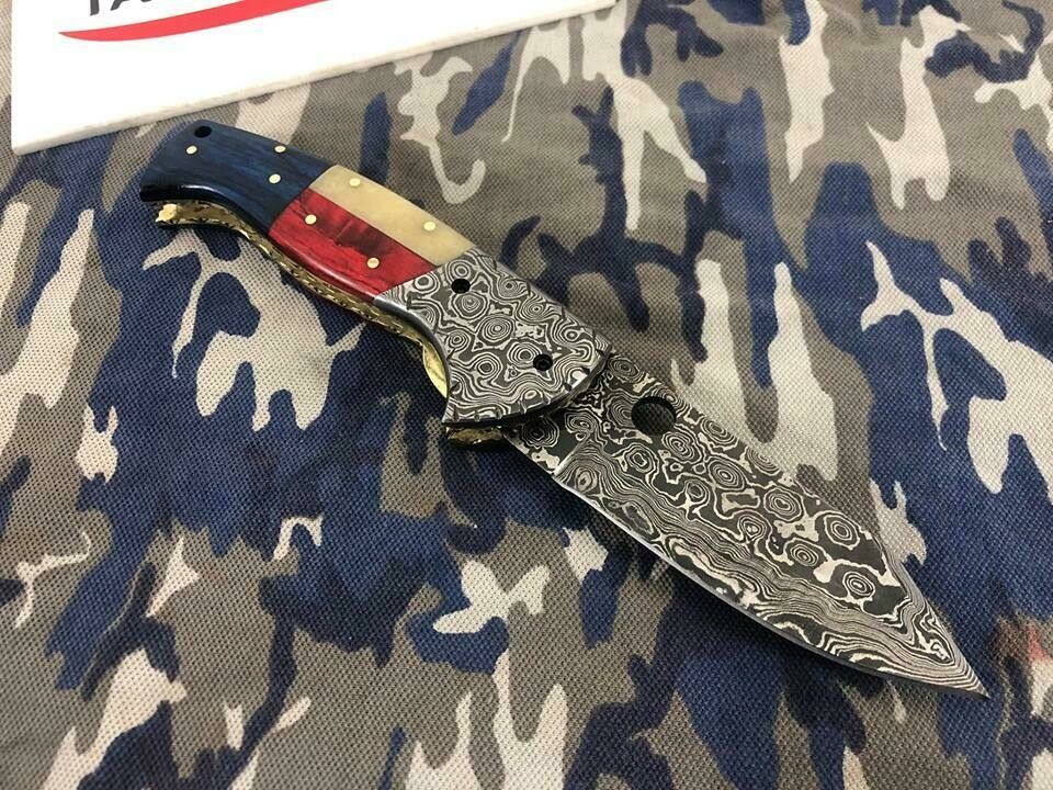 KBS Knives TEXAS FLAG HANDLE DAMASCUS FOLDING POCKET KNIFE