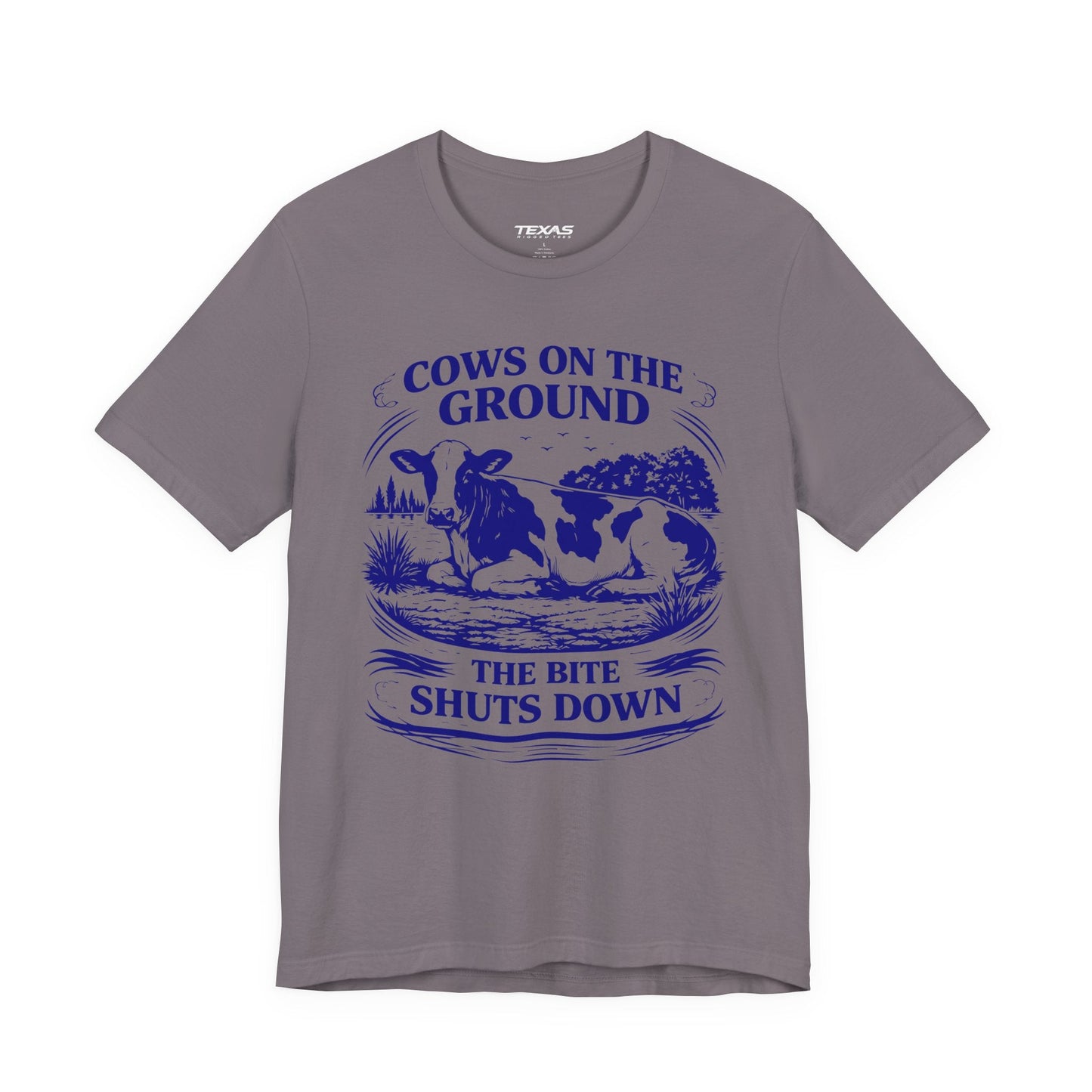Texas Rigged Tees Cows on the ground, the bite shuts down — Unisex Cotton Tee