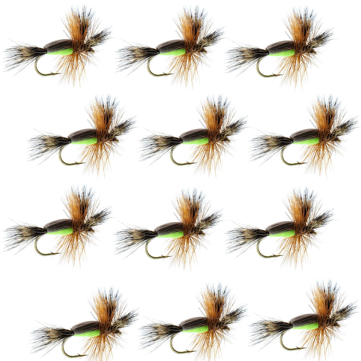 The Fly Fishing Place Barbless Chartreuse Humpy Classic Hair Wing Dry Fly - 1 Dozen Flies Hook Size 12