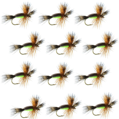 The Fly Fishing Place Barbless Chartreuse Humpy Classic Hair Wing Dry Fly - 1 Dozen Flies Hook Size 12
