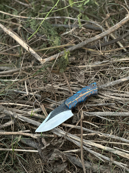 Texan Knives Hunters Knives – 9" D2 Steel Blade with Epoxy Pine Cone Resin Handle & Leather Sheath