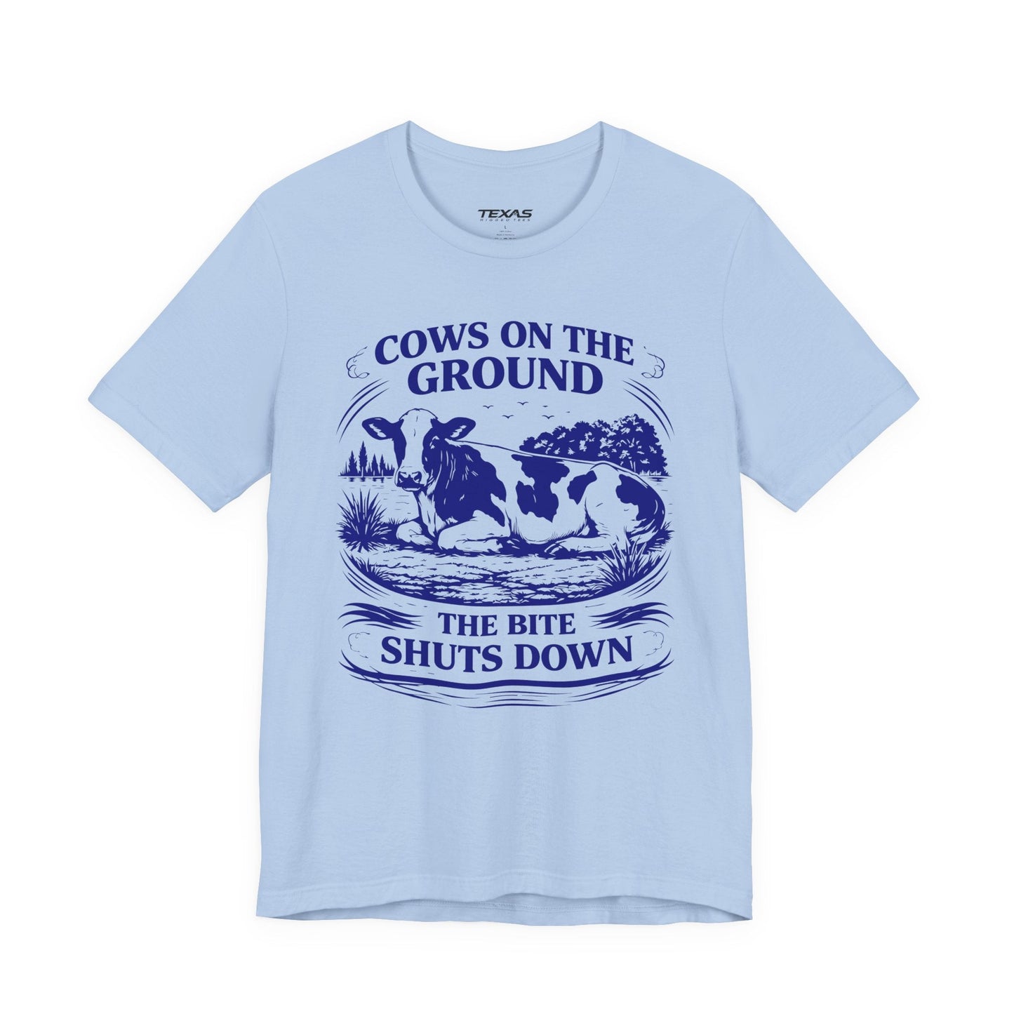 Texas Rigged Tees Cows on the ground, the bite shuts down — Unisex Cotton Tee