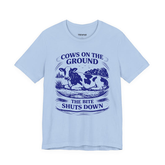 Texas Rigged Tees Cows on the ground, the bite shuts down — Unisex Cotton Tee