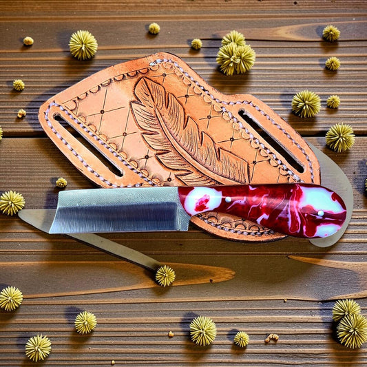 Frontier Cowboy Gear The Brahma – Custom Handmade Rasp Steel Bull Cutter Knife with Epoxy Resin Handle & Leather Sheath