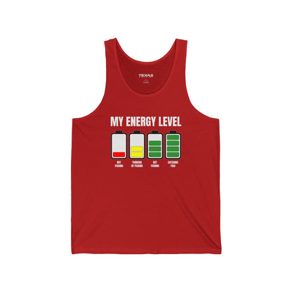 Texas Rigged Tees My Energy Level — Unisex Cotton Tank