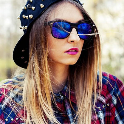 zeroUV Retro Matte Black Horned Rim Flash Colored Lens Sunglasses 58mm 8025