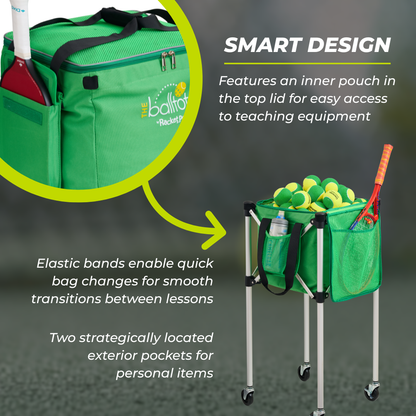 Racket Pets Ball Tote - Green Replacement Bag for Tennis and Pickleball Pro Teaching Cart
