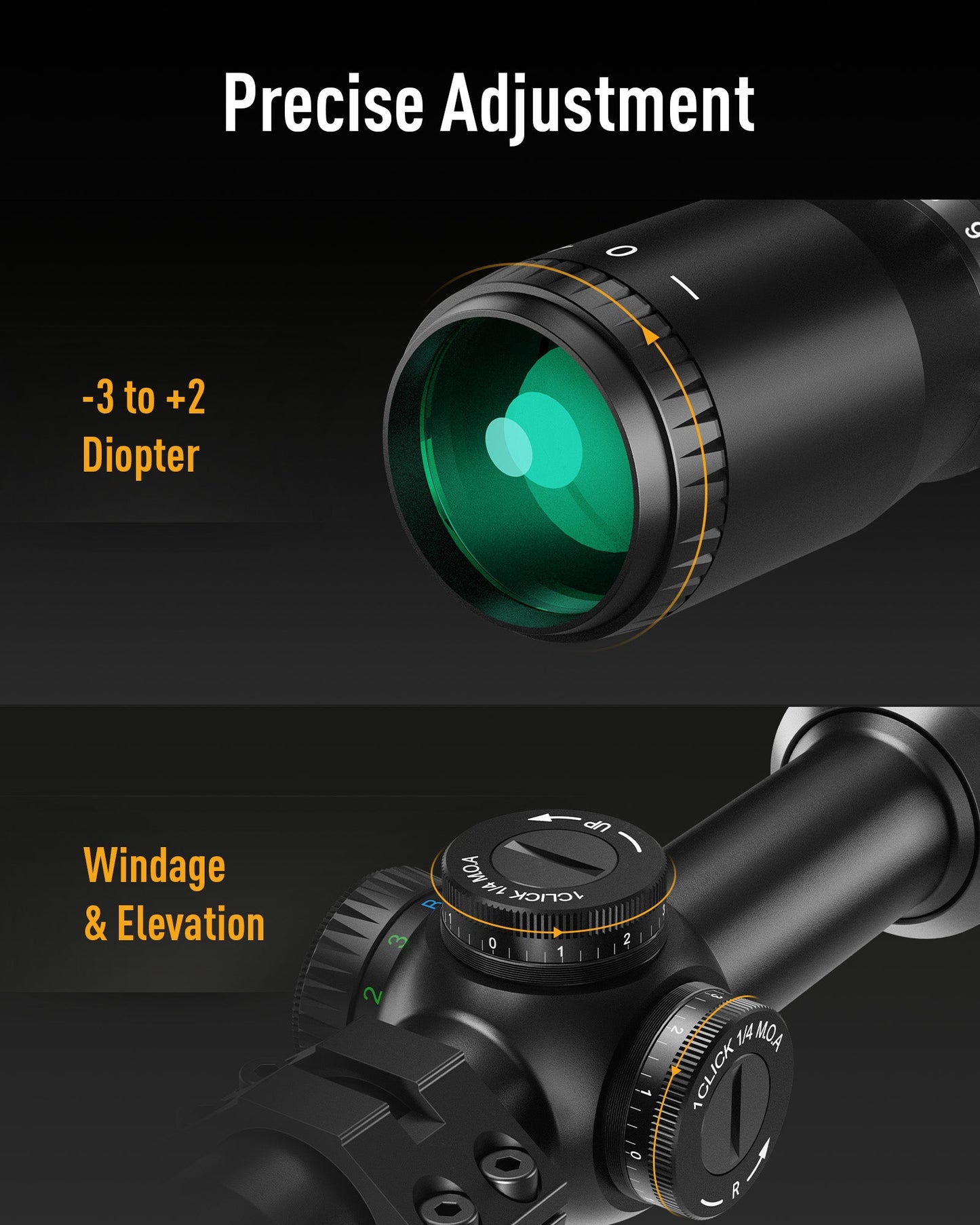 Pinty Scopes 4-12x44 Red & Green Illuminated Optical Riflescope Reticle AO Scope