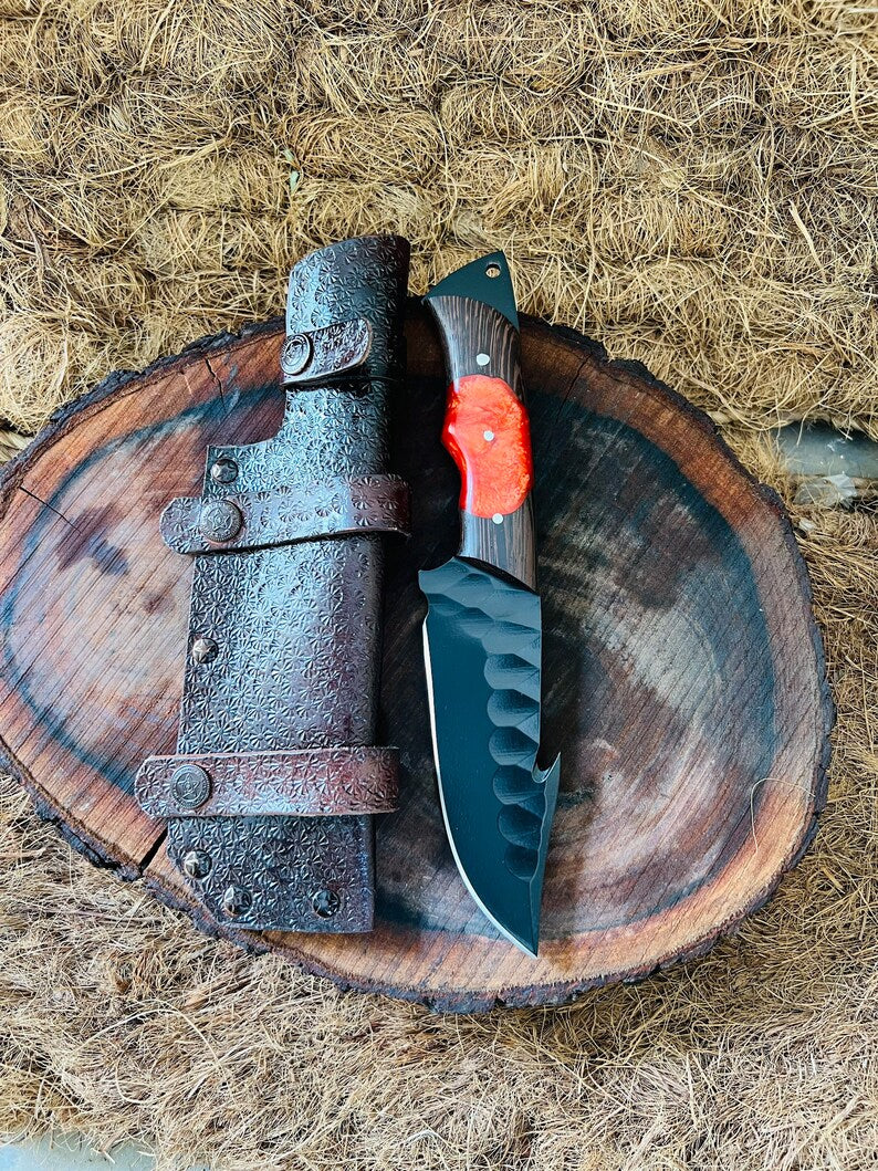 Texan Knives Hunting Skinning Knife – 10" J2 Steel Blade with Wangi/Resin Handle & Leather Sheath