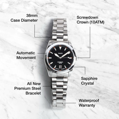Vaer Watches A5 Atlas Black Auto - 38mm USA