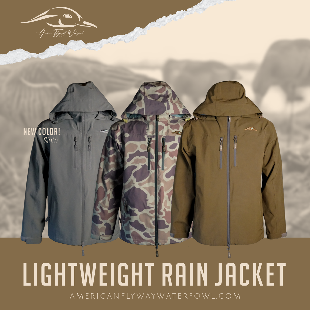 AF Waterfowl - Dark Brown Lightweight Rain Jacket