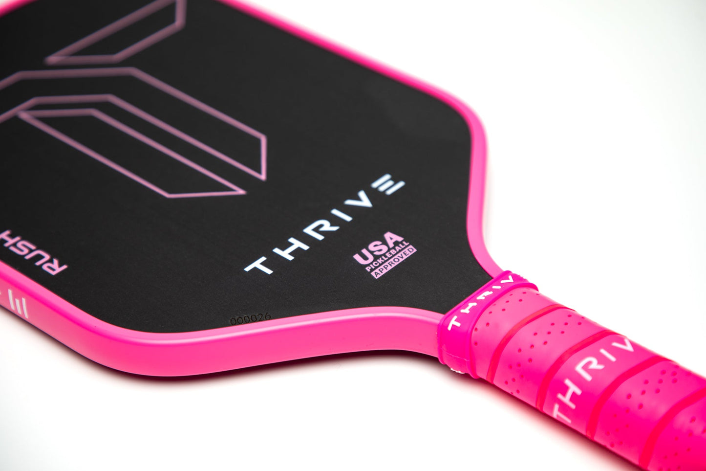 Thrive RUSH 13  SINGLES (PINK)  Includes custom weight card, paddle cover, paddle eraser, and lead weights.
