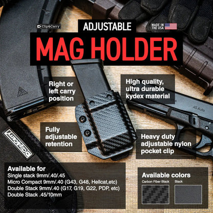 Clip & Carry Adjustable Kydex IWB/OWB Mag Holder