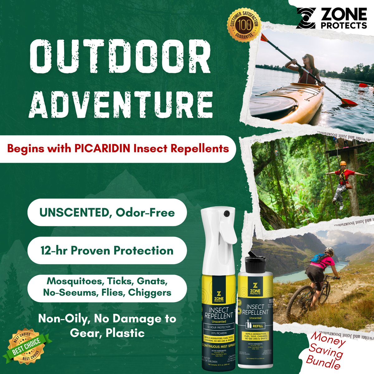 Zone Protects Insect Repellent, Picaridin, Unscented Mistosol + Refill Combo